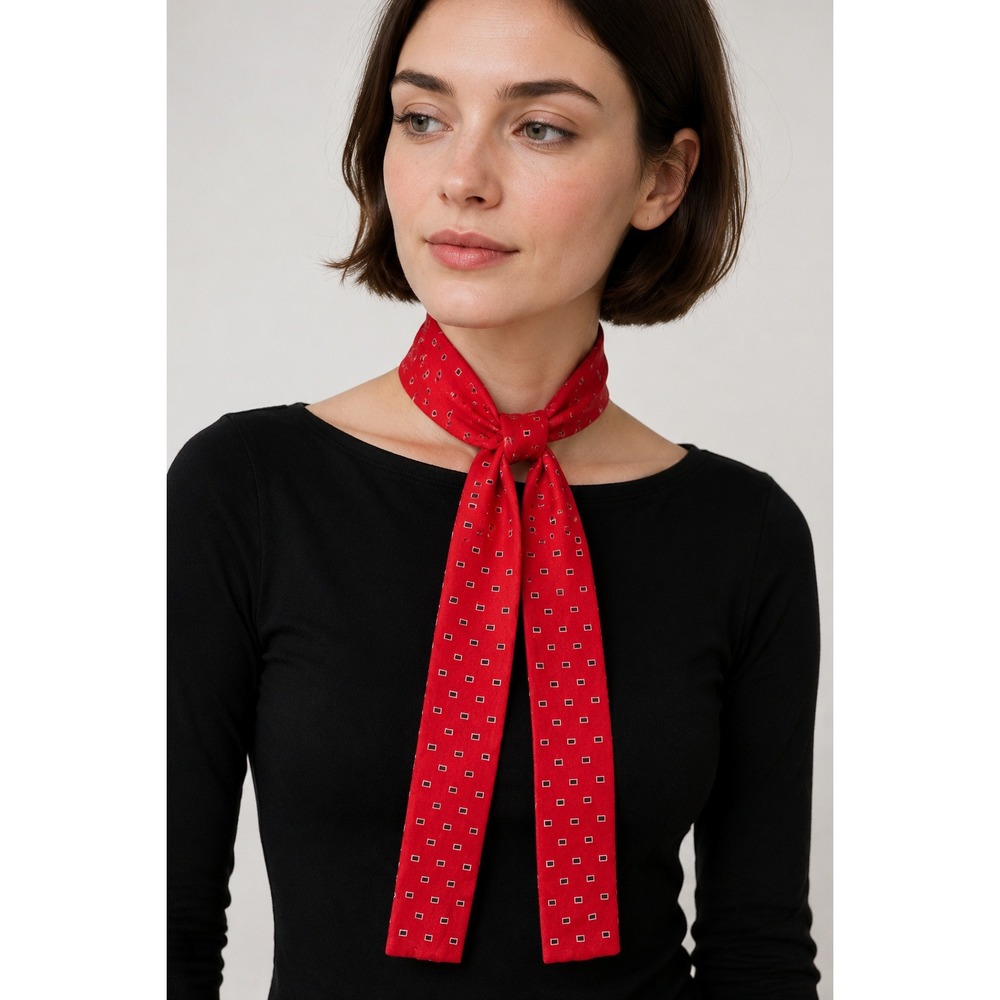 Vintage Skinny Neck Tie Scarf Red Black Geometric A&S Echo Japan Womens Mod